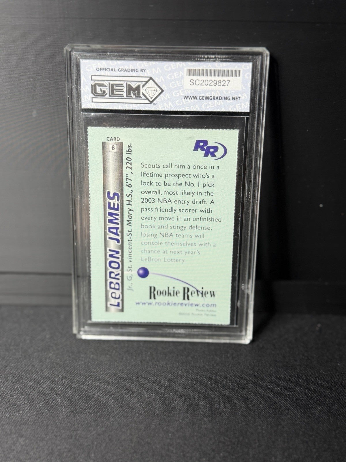 LeBron James 2002-03 Saint Vincent-St. Mary HS #6A Rookie GEM Grading Inc.1