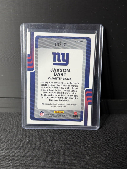 Jaxson Dart 2025 Donruss Optic Threads Rookie Jersey Blue Hyper Prizm RC Relic1