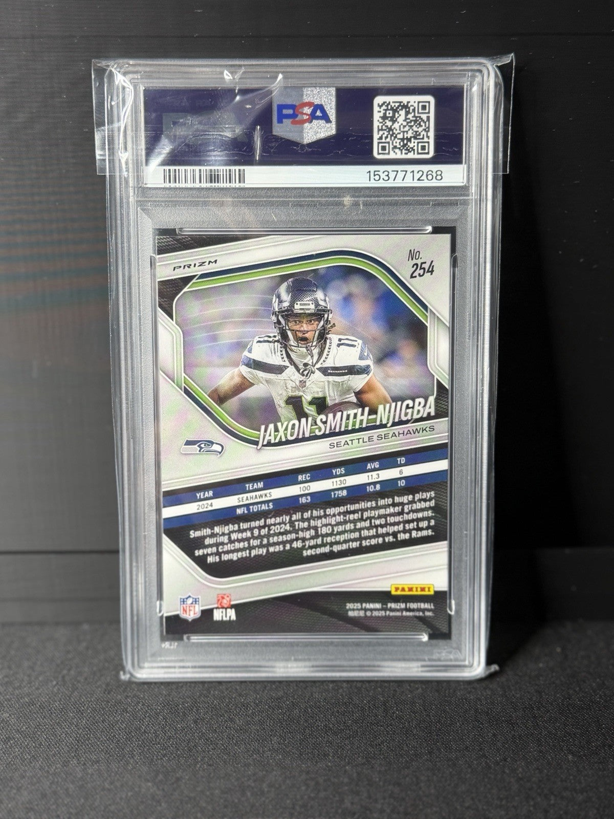 Panini 2025 Prizm Jaxon Smith-Njigba Orange Ice #254 Seahawks PSA 91