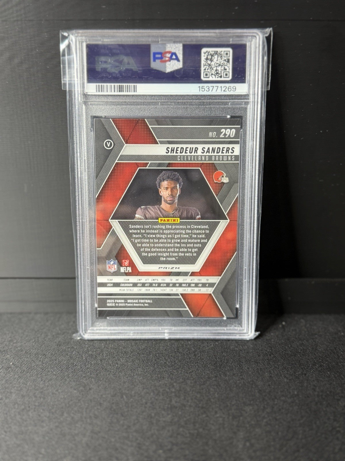Panini 2025 Mosaic Shedeur Sanders Browns #290 No Huddle Silver Prizm RC PSA 101
