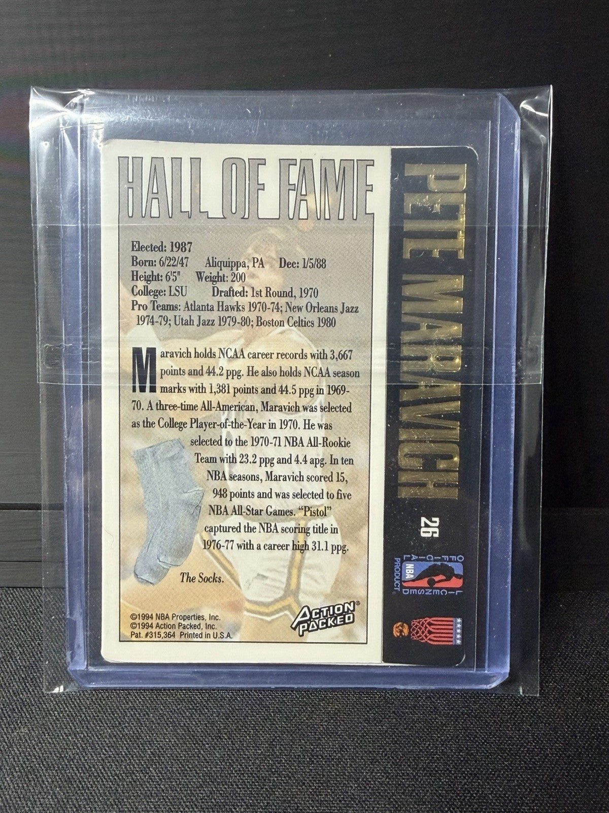 Action Packed 1994-95 Hall of Fame Pete Maravich Autographed #26 Basketball Card1