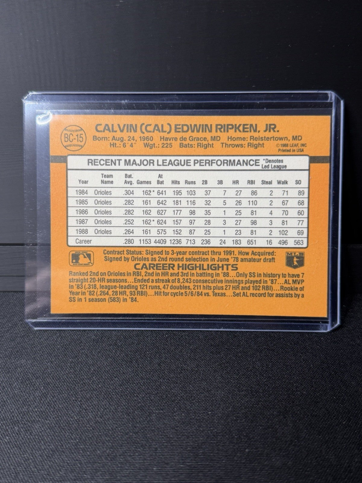 Donruss 1989 Cal Ripken MVP Insert #BC-15 Orioles Baseball ERROR CARD!!!1