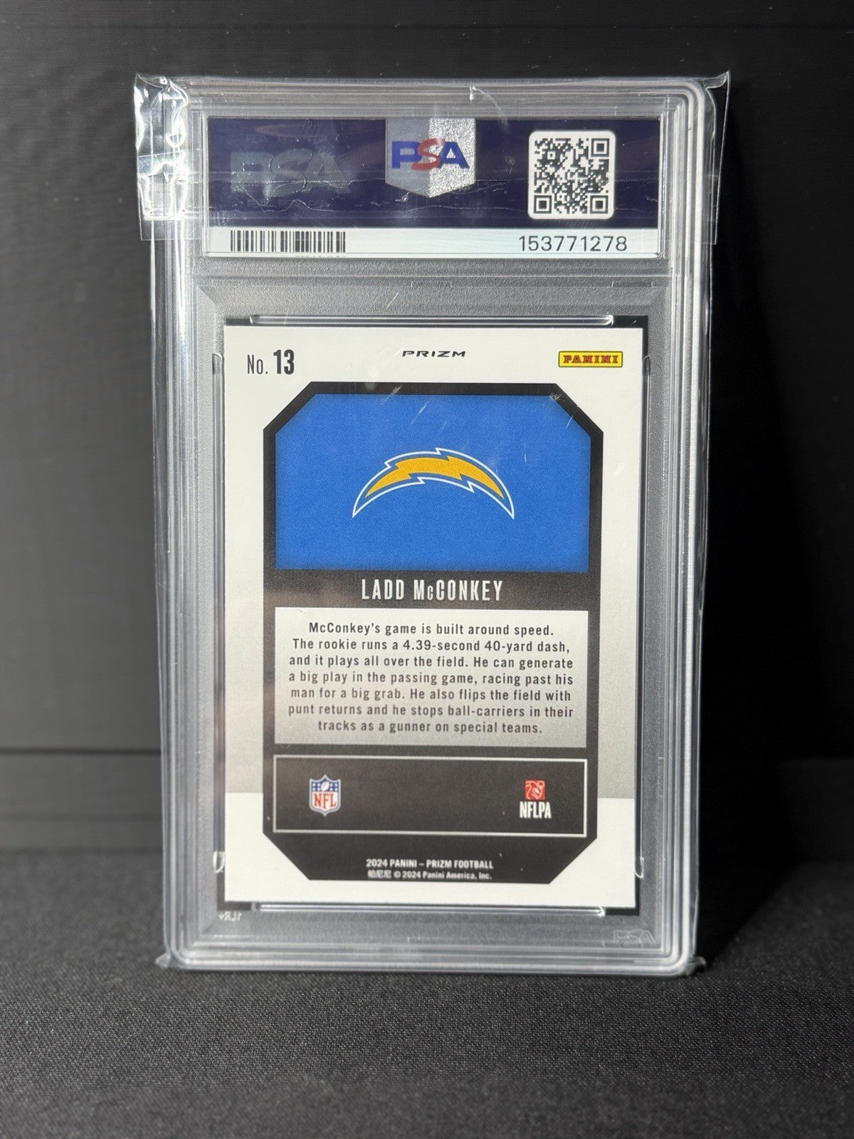 Panini 2024 Prizm Ladd McConkey Emergent Green Ice Prizm RC #13 PSA 91
