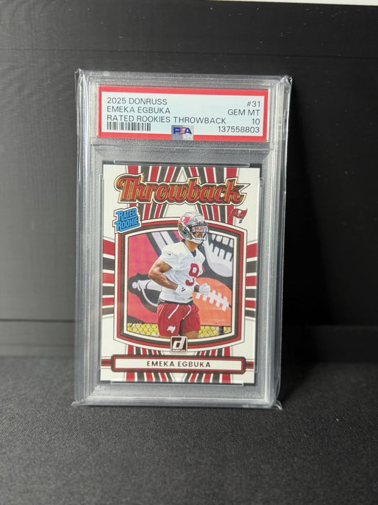 Panini Donruss 2025 Emeka Egbuka Buccaneers Rated Rookies #31 PSA 100