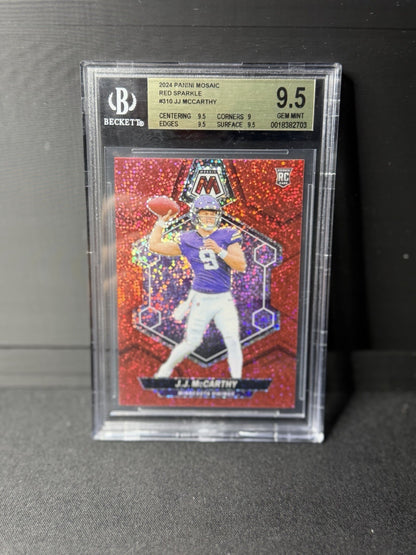 Panini 2024 Mosaic Red Sparkle J.J. McCarthy #310 Rookie Vikings BGS 9.50