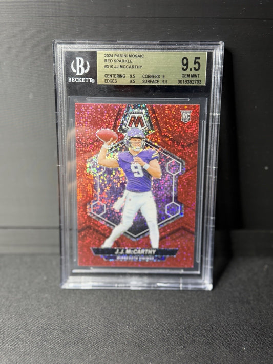 Panini 2024 Mosaic Red Sparkle J.J. McCarthy #310 Rookie Vikings BGS 9.50