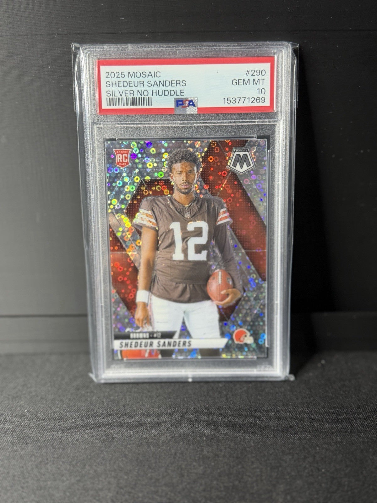 Panini 2025 Mosaic Shedeur Sanders Browns #290 No Huddle Silver Prizm RC PSA 100