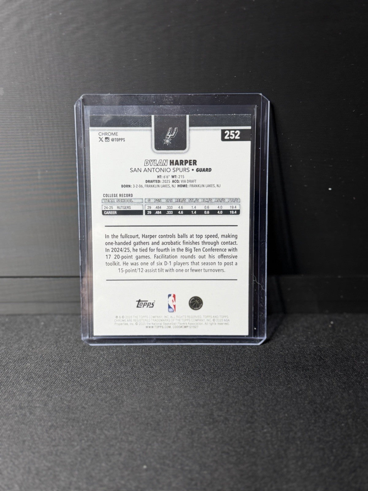  2025-26 Topps Chrome Dylan Harper silver raywave RC #252 San Antonio Spurs1