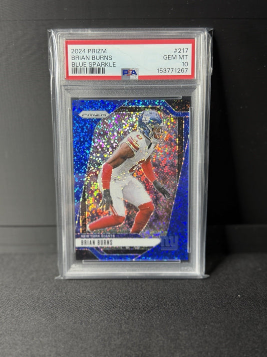Panini 2024 Prizm Brian Burns Giants #217 Blue Sparkle Prizm /96 PSA 100