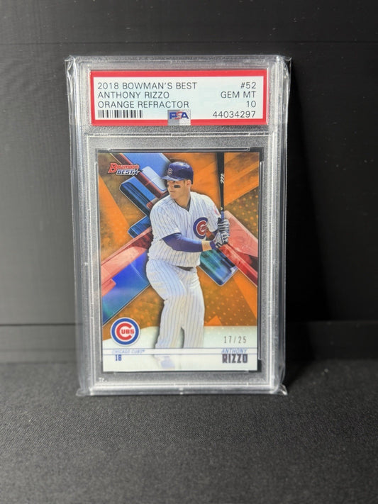 Topps 2018 Bowman's Best Anthony Rizzo #52 Orange Refractor /25 Cubs PSA 100