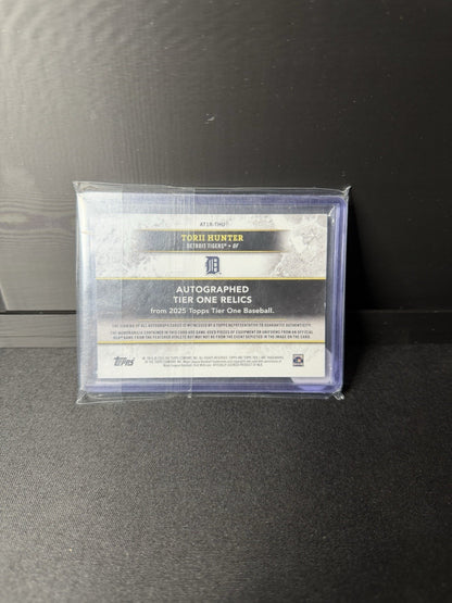 2025 Topps Tier One Auto  Relics Torii Hunter Platinum Blue Triple Patch 1/11