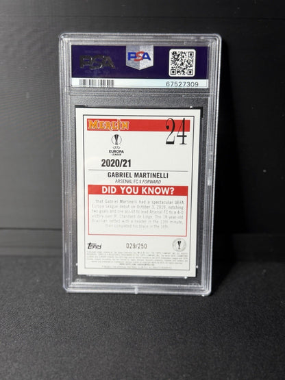 Topps 2020-21 Merlin Chrome UCL Gabriel Martinelli #24 Atomic /250 PSA 91