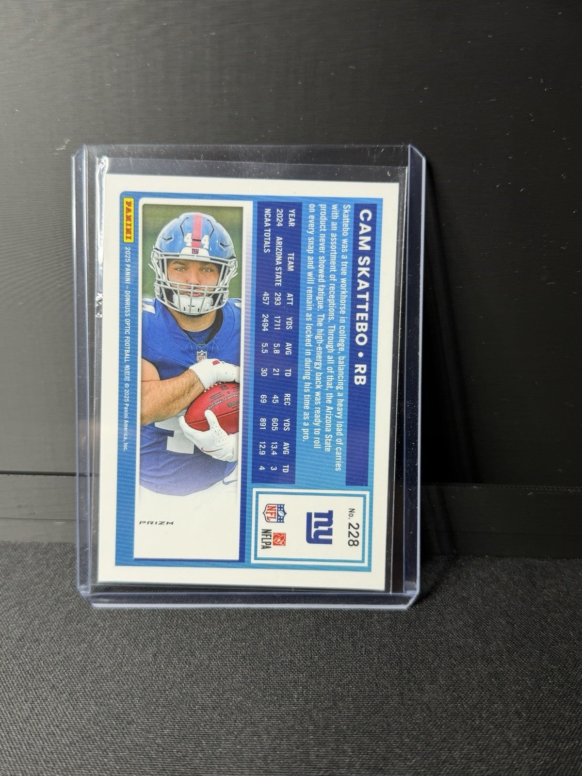 2025 Donruss - Rated Rookie Cam Skattebo #228Optic Preview Blue Scope Prizm (RC)1