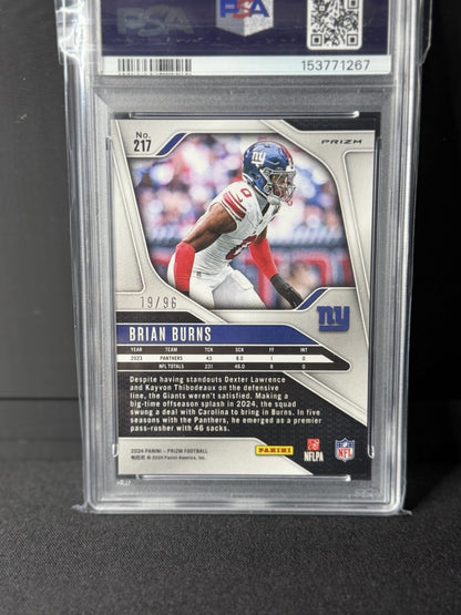 Panini 2024 Prizm Brian Burns Giants #217 Blue Sparkle Prizm /96 PSA 102