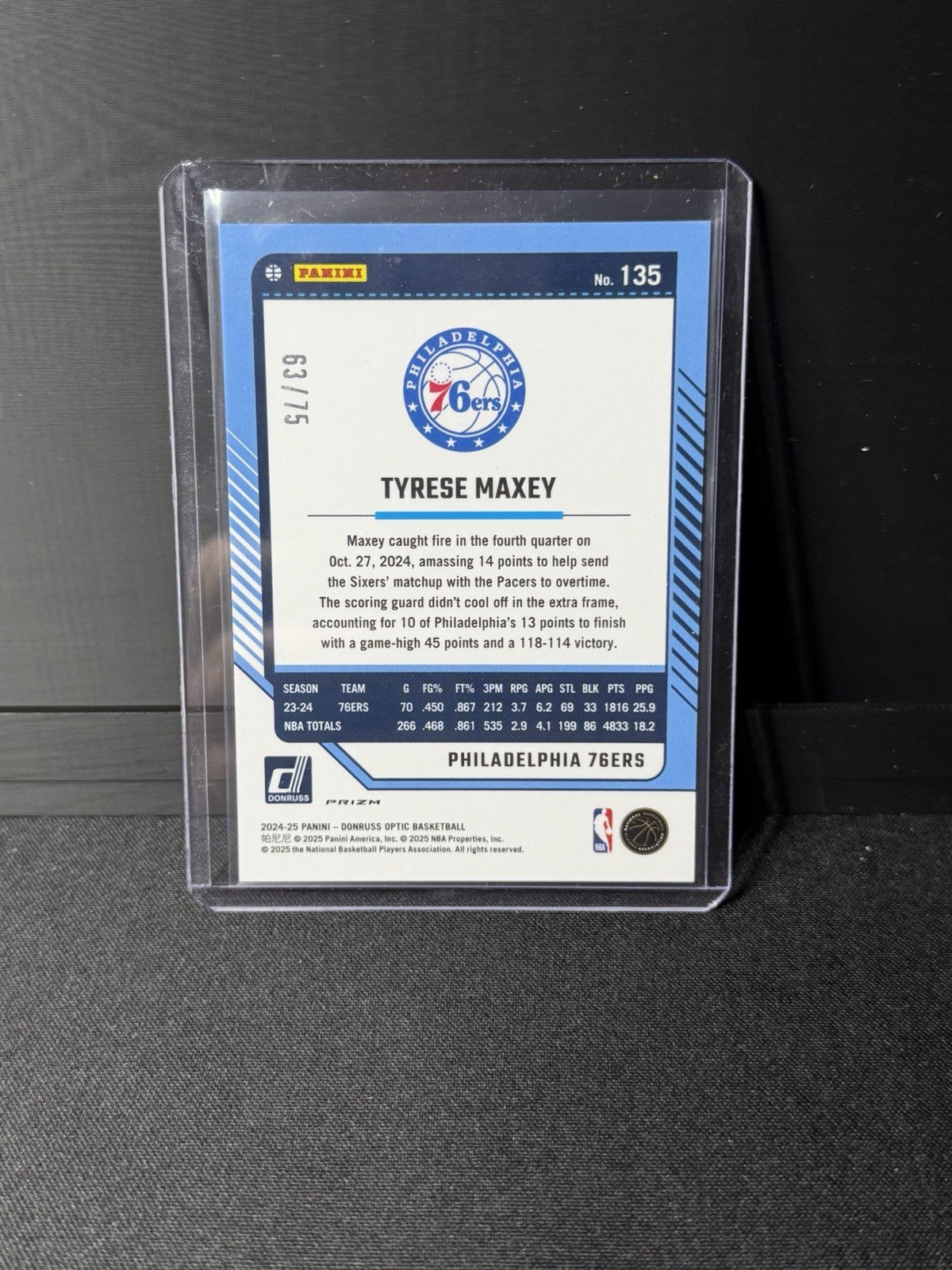 Panini 2024-25 Donruss Optic Tyrese Maxey #135 Red Glitter Prizm /75 76ers1