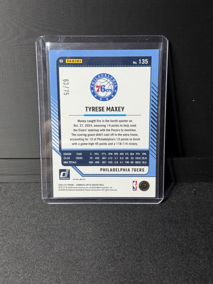 Panini 2024-25 Donruss Optic Tyrese Maxey #135 Red Glitter Prizm /75 76ers1