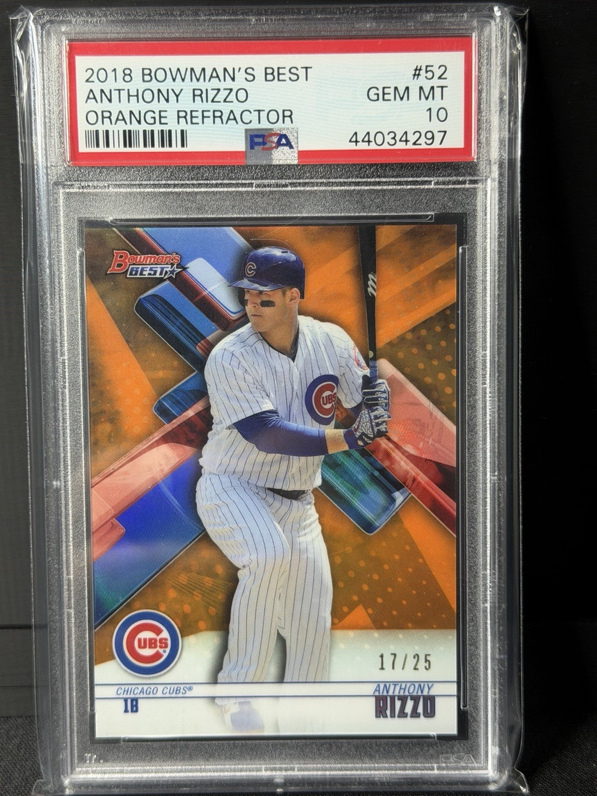 Topps 2018 Bowman's Best Anthony Rizzo #52 Orange Refractor /25 Cubs PSA 102