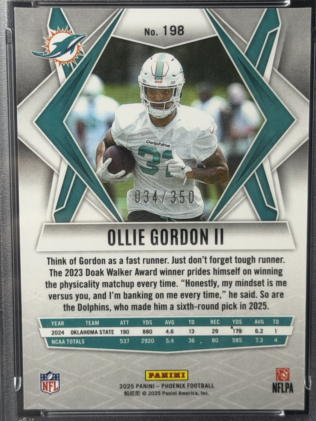 Panini 2025 Phoenix Rookies Ollie Gordon II Fire Burst #198 PSA 9 034/3502