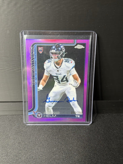 GUNNAR HELM 2025 TOPPS CHROME PINK ROOKIE AUTO /250 #RA-GH TITANS Q66330