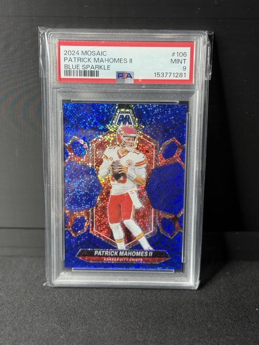 Panini 2024 Mosaic Blue Sparkle Prizm Patrick Mahomes II #106 PSA 9 /96 Chiefs0