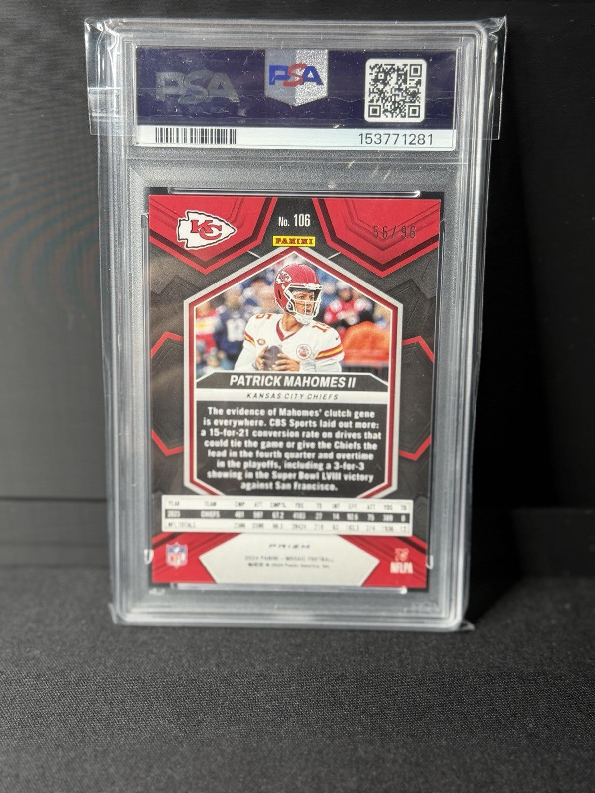 Panini 2024 Mosaic Blue Sparkle Prizm Patrick Mahomes II #106 PSA 9 /96 Chiefs1