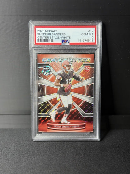 2025 Mosaic - Center Stage Mosaic Shedeur Sanders #12 White Prizm /25 (RC)0
