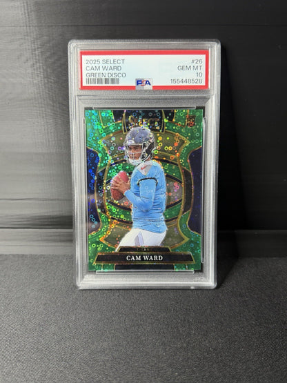 CAM WARD 2025 SELECT GREEN DISCO RC #d 5/5 GEM MINT PSA 10 ( SSP) #26 BOOKEND0