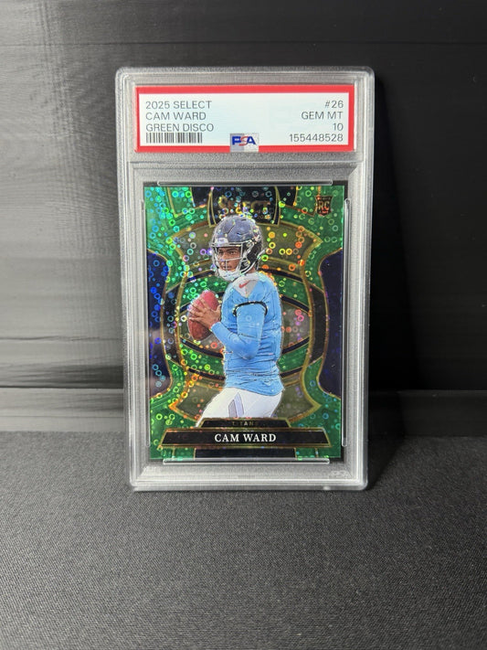 CAM WARD 2025 SELECT GREEN DISCO RC #d 5/5 GEM MINT PSA 10 ( SSP) #26 BOOKEND0