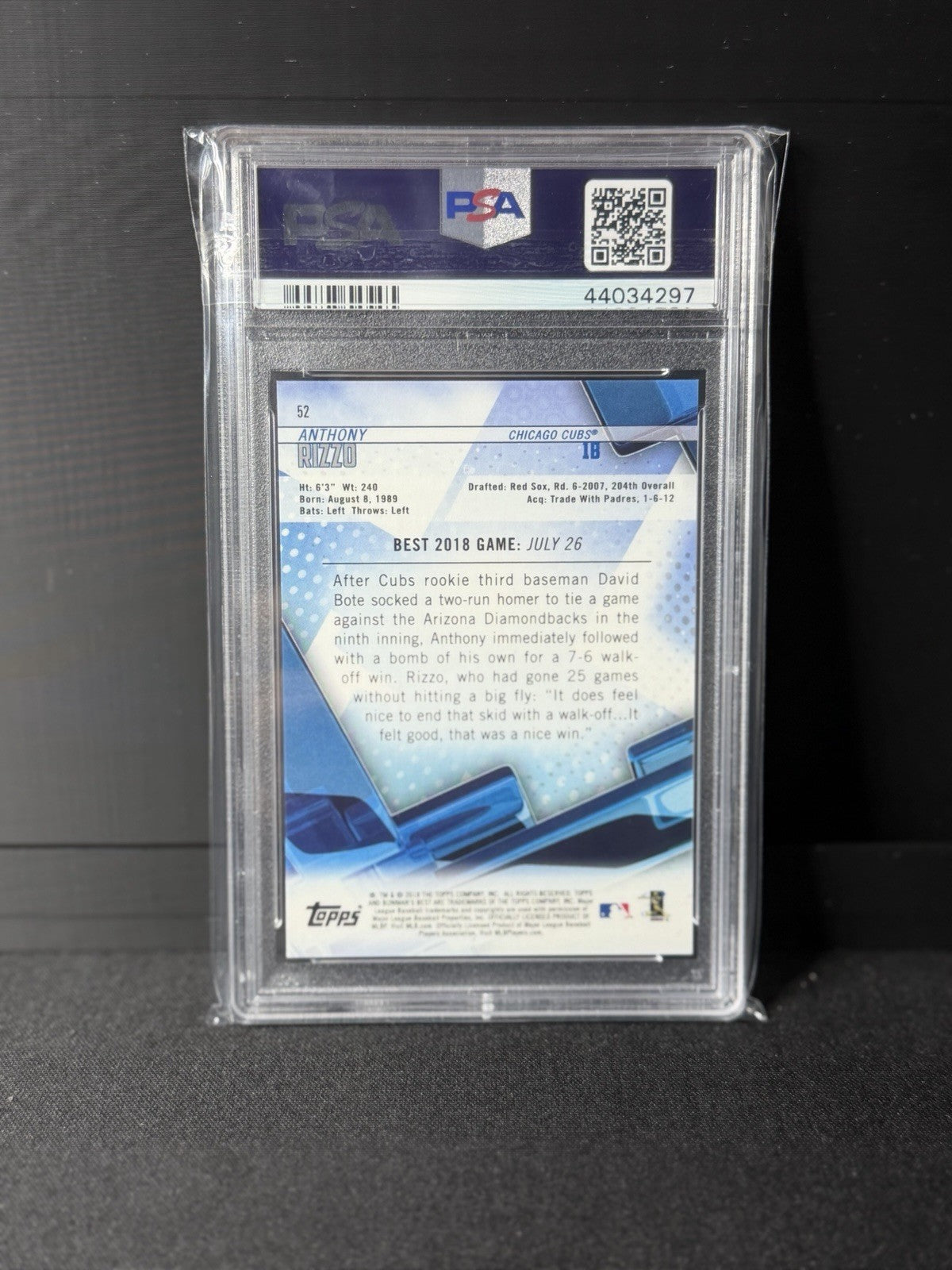 Topps 2018 Bowman's Best Anthony Rizzo #52 Orange Refractor /25 Cubs PSA 101