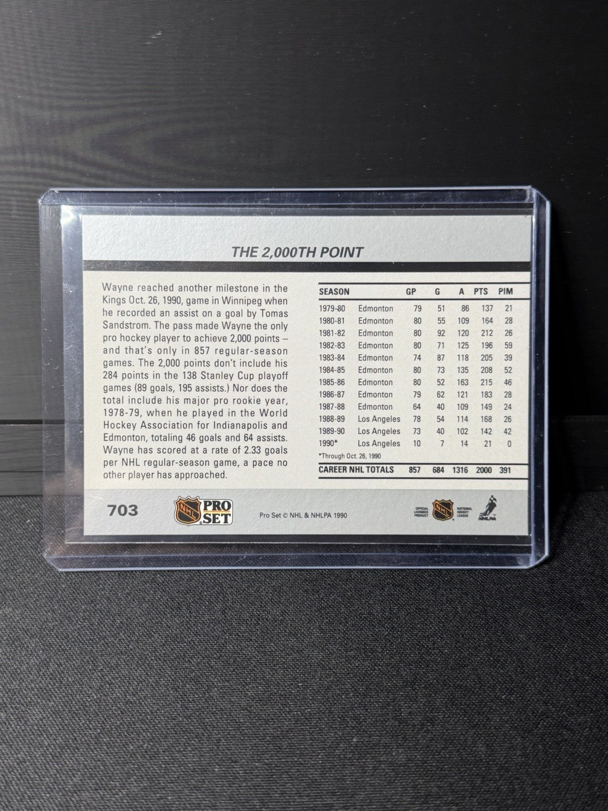 Pro Set 1990-91 Wayne Gretzky The 2,000th Point Insert #703 Kings1