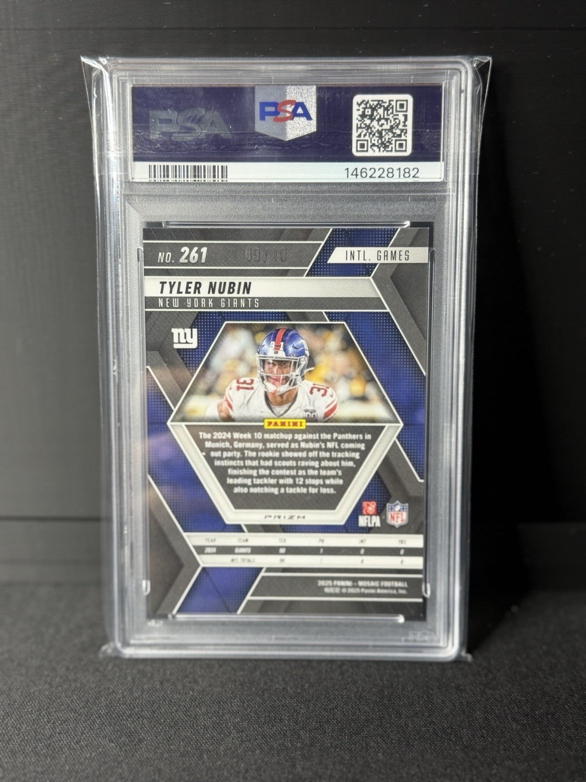 Panini 2025 Mosaic Tyler Nubin Gold No Huddle #261 PSA 9 Giants 09/101