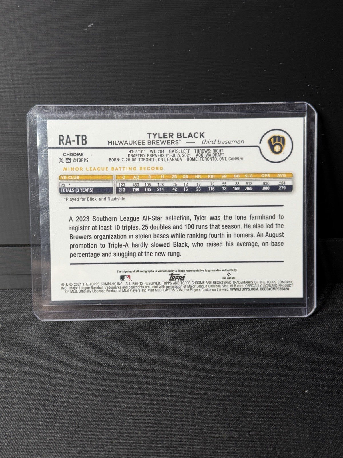 Topps 2024 Chrome Update Tyler Black RC Autograph #RA-TB Milwaukee Brewers1