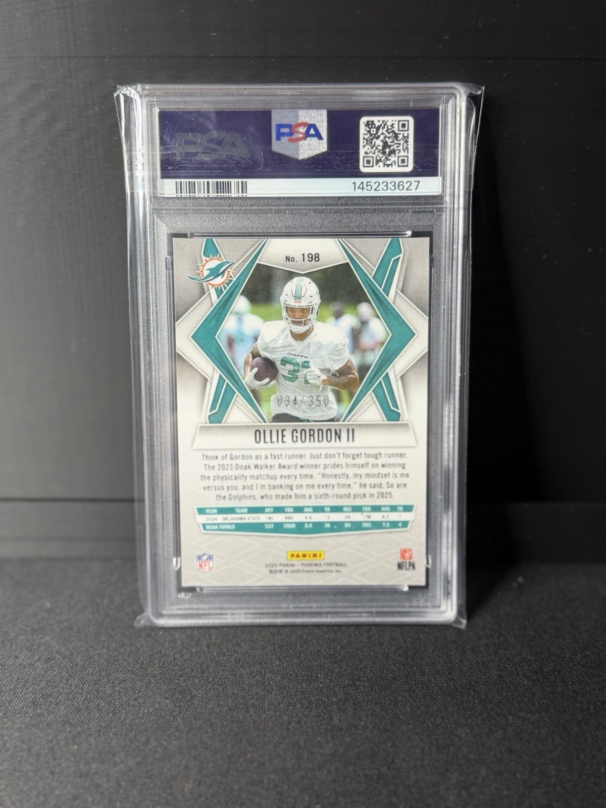 Panini 2025 Phoenix Rookies Ollie Gordon II Fire Burst #198 PSA 9 034/3501