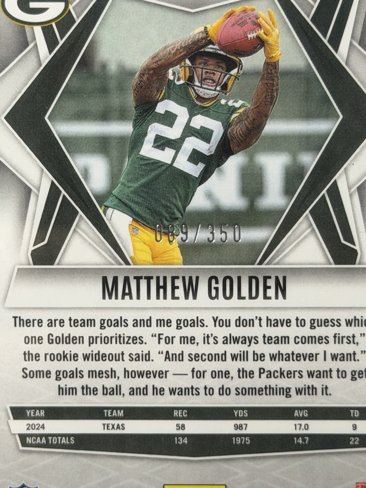 2025 PANINI PHOENIX FIREBURST #174 MATTHEW GOLDEN ROOKIE RC 89/350 PSA 102