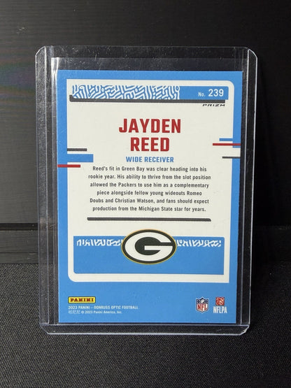  2023 Donruss Optic Jayden Reed purple shock Rated Rookie Prizm #239 Packers1