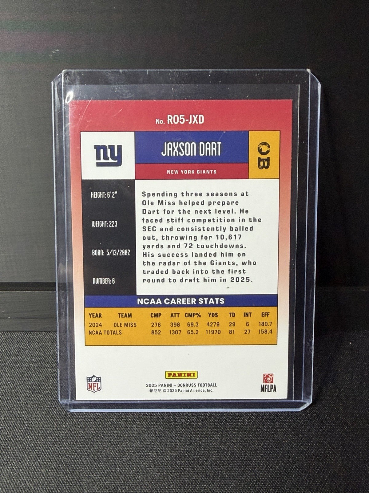 Panini 2025 Donruss Jaxson Dart Retro 2005 Rookie #R05-JXD Giants1