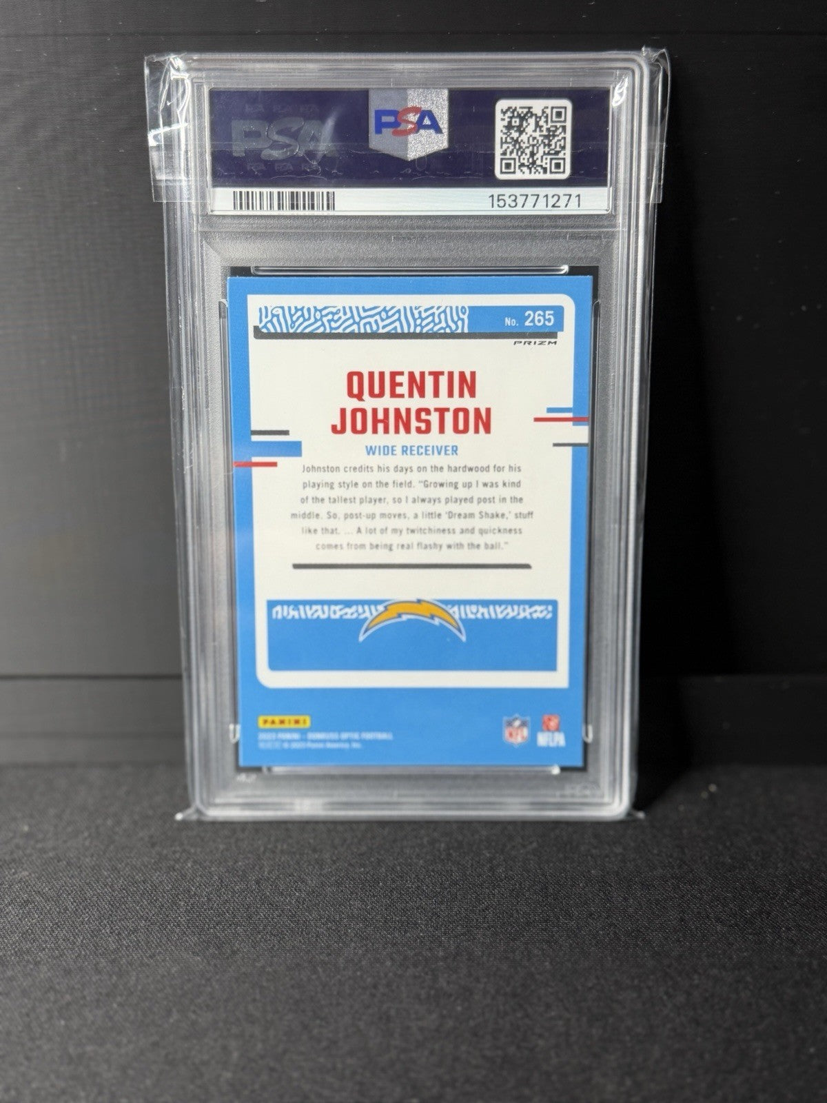 Panini 2023 Donruss Optic Quentin Johnston #265 Green Velocity PSA 9 Chargers1