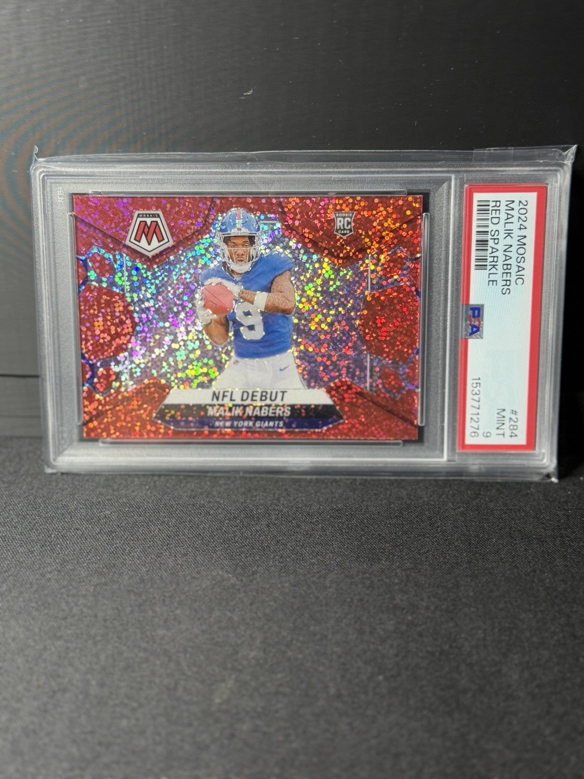 Panini 2024 Mosaic Malik Nabers NFL Debut Red Sparkle RCPrizm #284 PSA 90