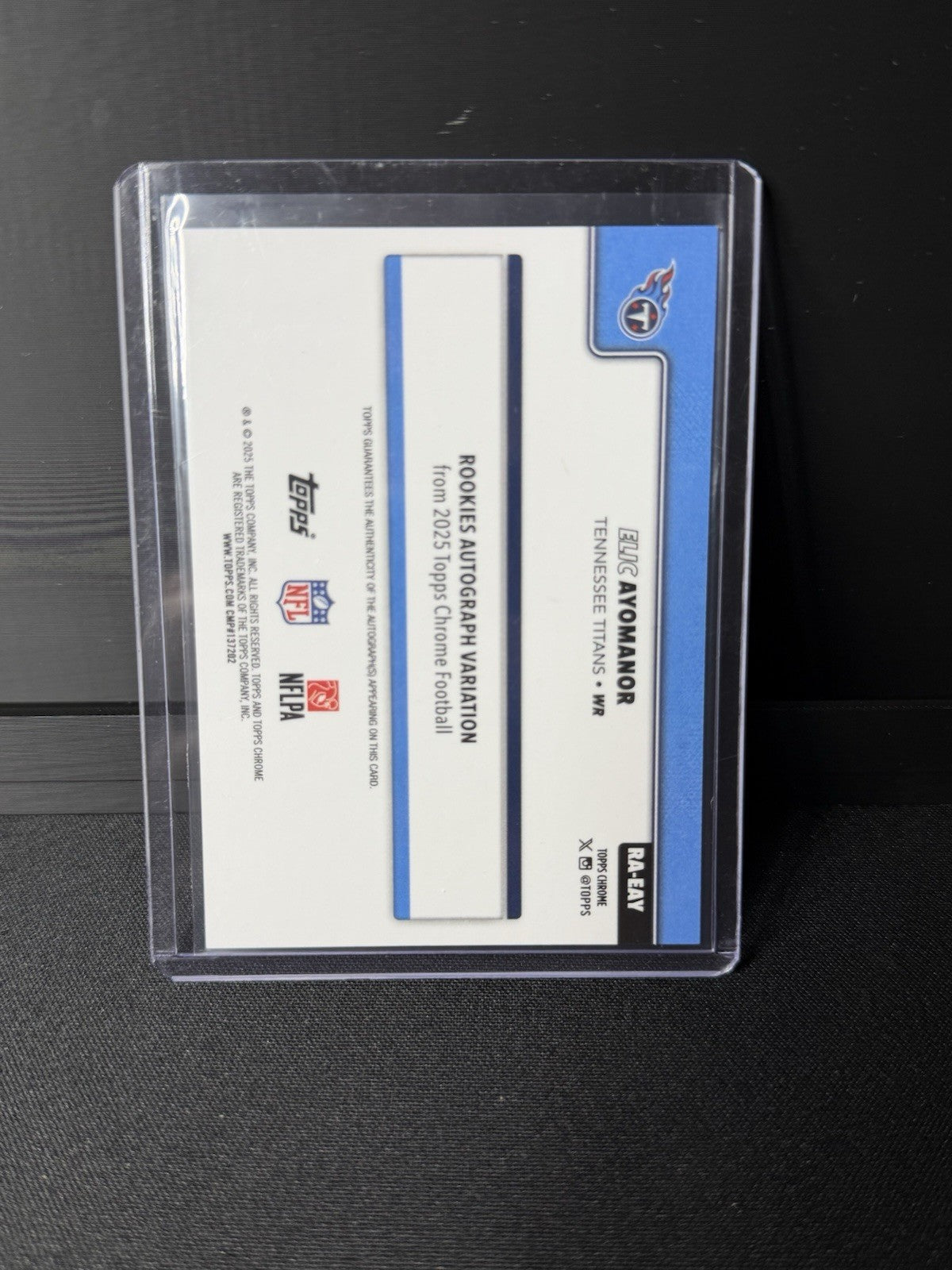 Elic Ayomanor 2025 Topps Chrome #RA-EAY Blue Lava Refractor Rookie Auto RC /1501