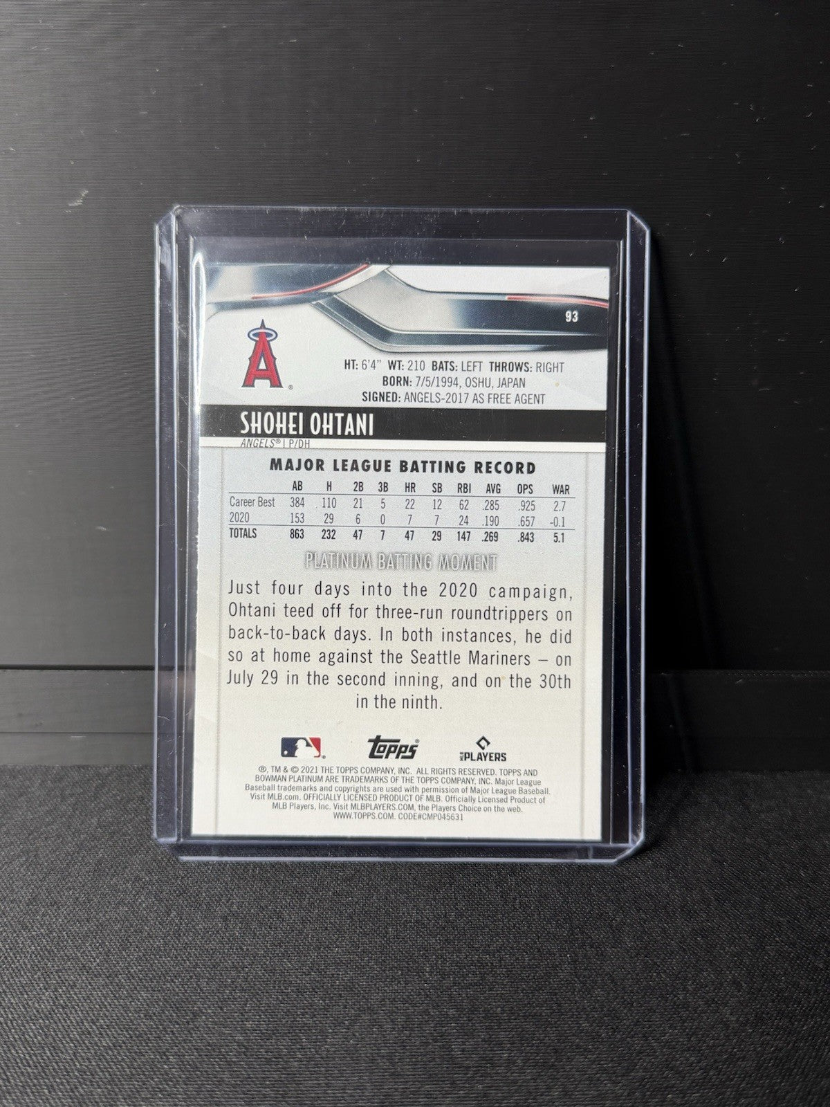 2021 Shohei Ohtani #93 Topps Bowman Platinum HOLO Los Angeles Angels MLB1