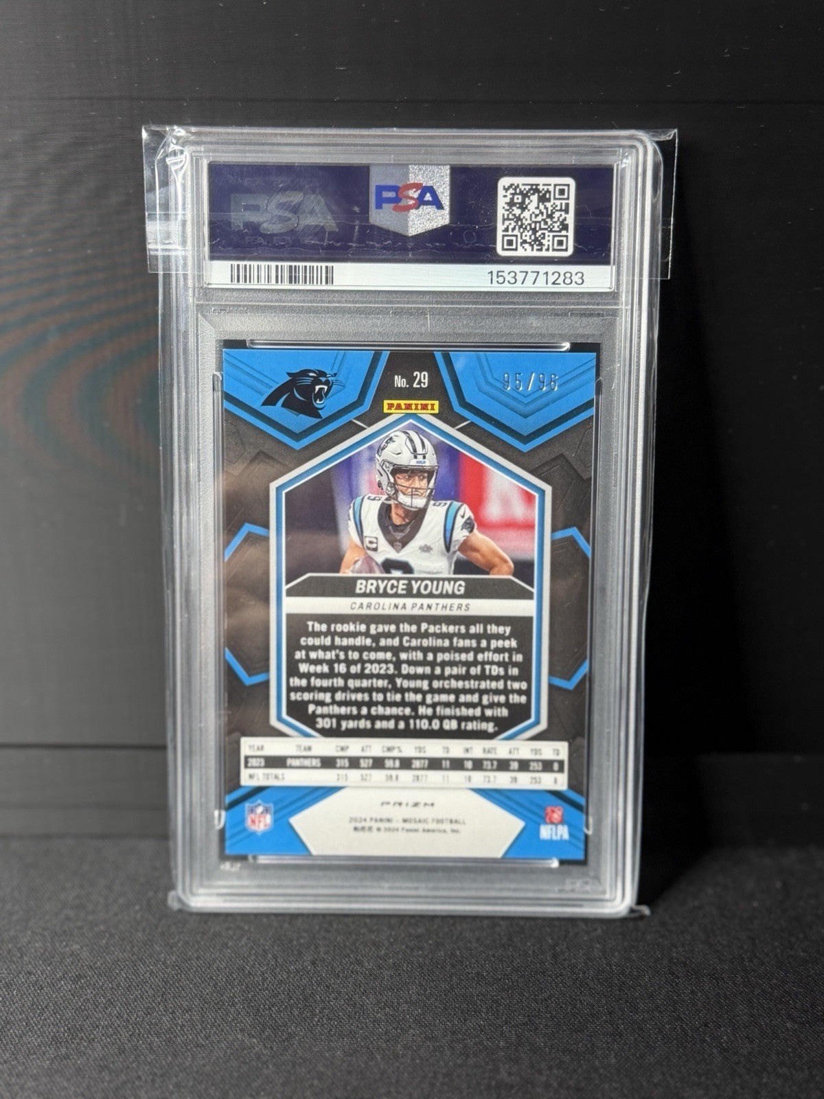 Panini 2024 Mosaic Bryce Young Blue Sparkle Prizm #29 PSA 9 /96 Panthers1