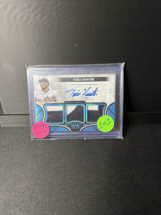 2025 Topps Tier One Auto  Relics Torii Hunter Platinum Blue Triple Patch 1/10