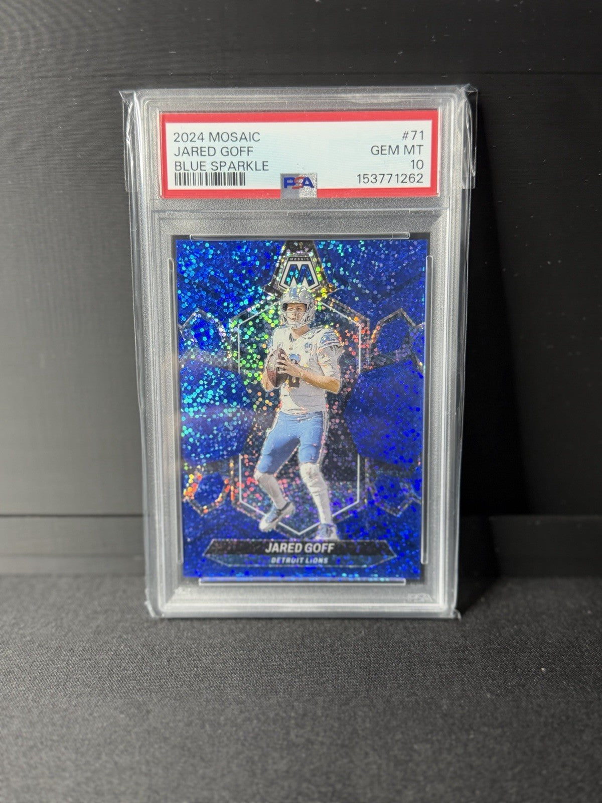 Panini 2024 Mosaic Jared Goff #71 Blue Sparkle Prizm /96 PSA 10 Detroit Lions0