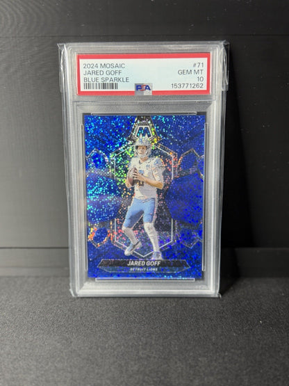 Panini 2024 Mosaic Jared Goff #71 Blue Sparkle Prizm /96 PSA 10 Detroit Lions0