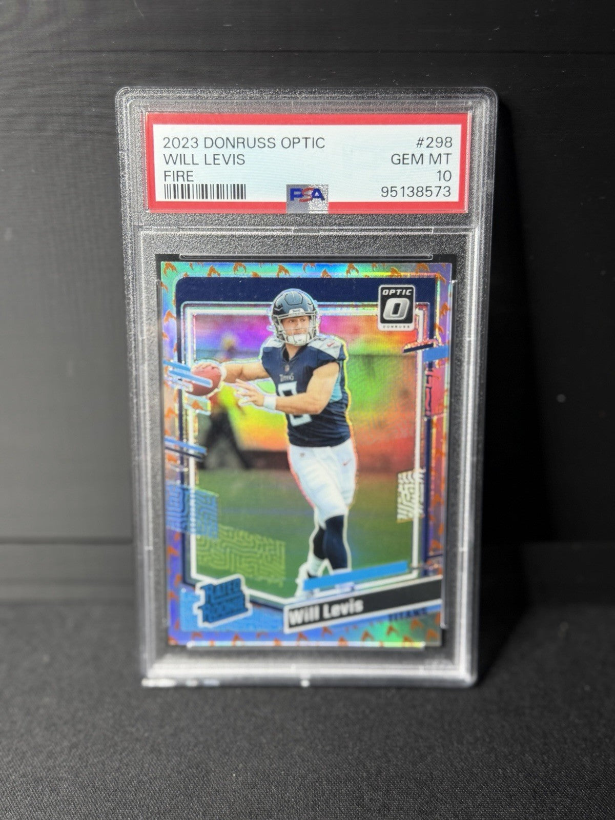 Panini 2023 Donruss Optic Rated Rookie Will Levis #298 Fire Prizm PSA 10 Titans0