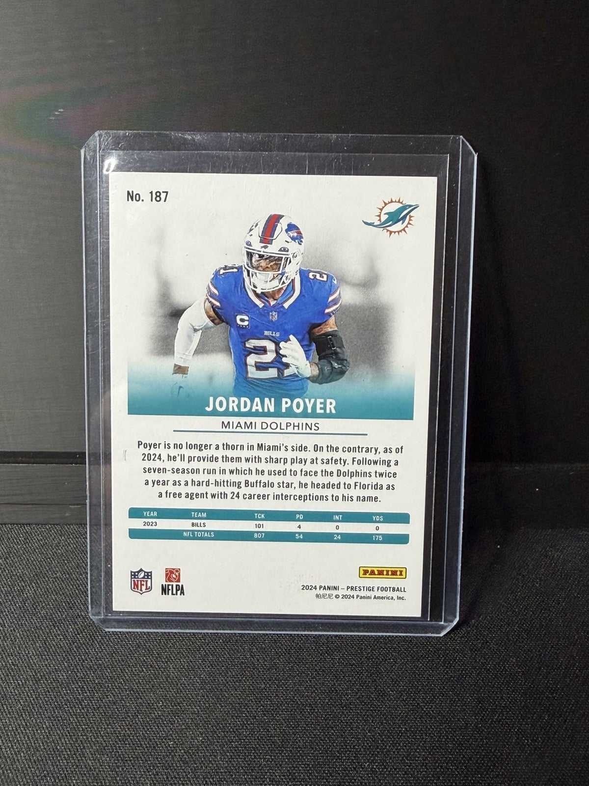 Panini 2024 Prestige Jordan Poyer #187 Dolphins Xtra Points Gold /751