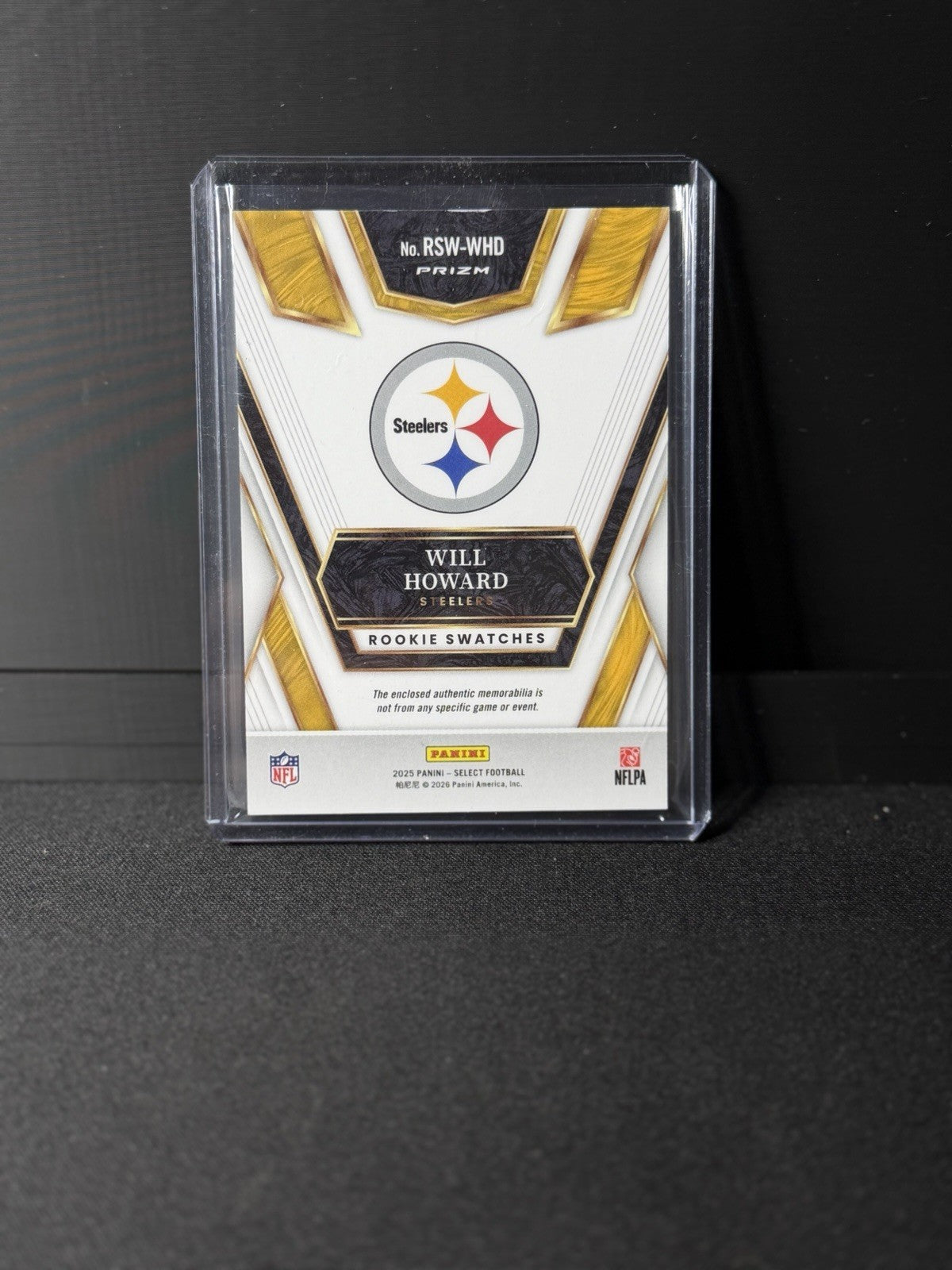 Panini 2025 Select Will Howard Steelers Rookie Swatches Prizm RSW-WHD1