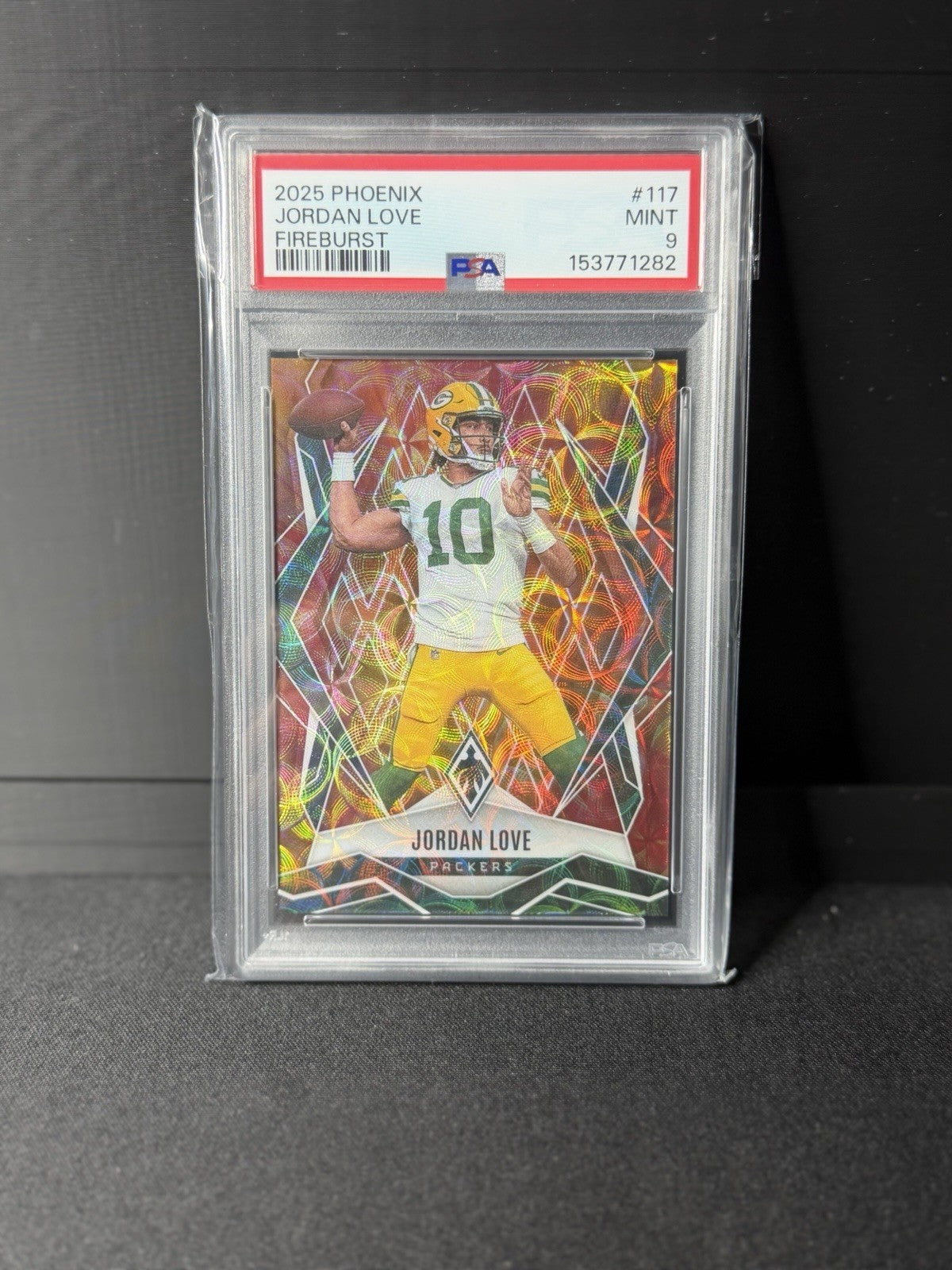 Panini 2025 Phoenix Jordan Love Fire Burst #117 /350 Green Bay Packers PSA 90