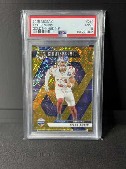 Panini 2025 Mosaic Tyler Nubin Gold No Huddle #261 PSA 9 Giants 09/100