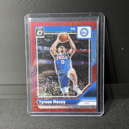 Panini 2024-25 Donruss Optic Tyrese Maxey #135 Red Glitter Prizm /75 76ers0